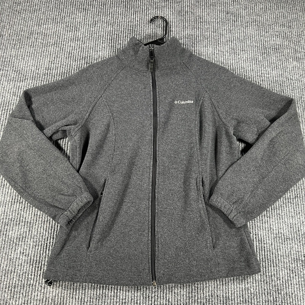 Columbia Fleece Jacket Womens Medium Gray Long Sleeve Full Zip Mock Neck Outdoor